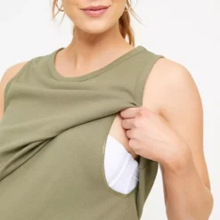 MATERNITY Nursing Khaki Sleeveless Ribbed Dress 14 -Chic Elixir Sales Store tuc143871057 Khaki R Z003A