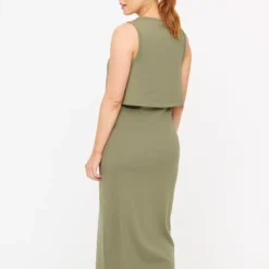 MATERNITY Nursing Khaki Sleeveless Ribbed Dress 14 -Chic Elixir Sales Store tuc143871057 Khaki R Z004A