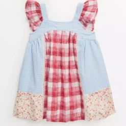 Patchwork Check Frill Sleeve Dress 9-12 Months