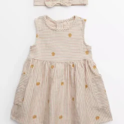 Pink Stripe Embroidered Dress & Headband Set Up To 3 Mths -Chic Elixir Sales Store tuc143985396 Cream R Z001A 2