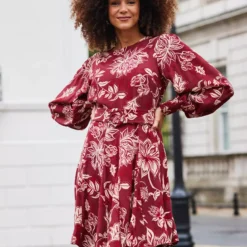 SOSANDAR Belted Ruffle Fit And Flare Mini Dress 10 -Chic Elixir Sales Store tuc144030946 Dark20Red R Z003A