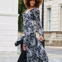 SOSANDAR Black Paisley Print Wrap Maxi Dress 6 -Chic Elixir Sales Store tuc144031367 Black R Z002A