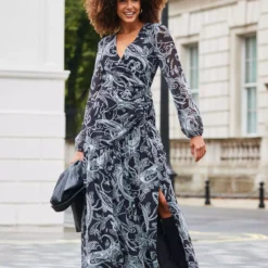 SOSANDAR Black Paisley Print Wrap Maxi Dress 6 -Chic Elixir Sales Store tuc144031367 Black R Z004A