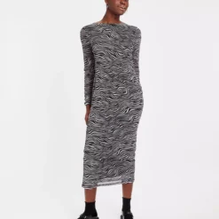 Zebra Print Ruched Mesh Midaxi Dress 22