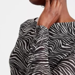 Zebra Print Ruched Mesh Midaxi Dress 6 -Chic Elixir Sales Store tuc144058332 Mono R Z003A