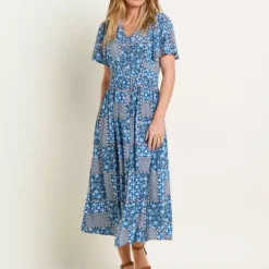 BRAKEBURN Folk Floral Patchwork Dress 16 -Chic Elixir Sales Store tuc144111498 Blue R Z001A