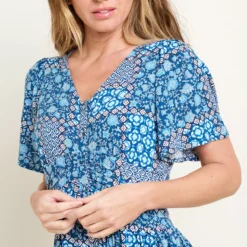 BRAKEBURN Folk Floral Patchwork Dress 16 -Chic Elixir Sales Store tuc144111498 Blue R Z003A