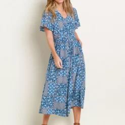BRAKEBURN Folk Floral Patchwork Dress 16 -Chic Elixir Sales Store tuc144111498 Blue R Z004A