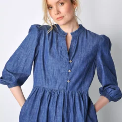 BURGS Valley Dress Womens Midi Dress With Frill Detail And Large Pockets 12 -Chic Elixir Sales Store tuc144151086 Blue R Z004A