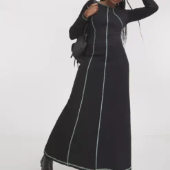 SIMPLY BE Long Sleeve Exposed Seam Midaxi Dress 14 -Chic Elixir Sales Store tuc144160935 Black R Z001A