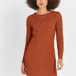 Chestnut Bubble Textured Column Dress 18 -Chic Elixir Sales Store tuc144172696 Chestnut R Z002A