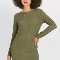 Khaki Bubble Textured Column Dress 16 -Chic Elixir Sales Store tuc144172805 Khaki R Z002A