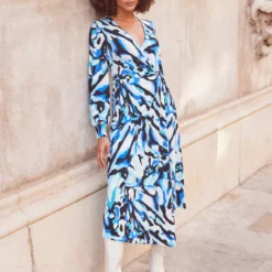SOSANDAR Butterfly Print Wrap Midi Dress 10