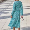 SOSANDAR Geo Print Wrap Midi Dress 18 -Chic Elixir Sales Store tuc144175192 Green R Z005A