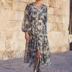 SOSANDAR Khaki Conversational Paisley Print Belted Maxi Tiered Hem Dress 18 -Chic Elixir Sales Store tuc144176267 Khaki R Z005A