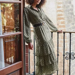 SOSANDAR Khaki Spot Tiered Hem Shirt Dress 16 -Chic Elixir Sales Store tuc144176363 Khaki R Z002A