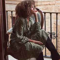 SOSANDAR Khaki Spot Tiered Hem Shirt Dress 8