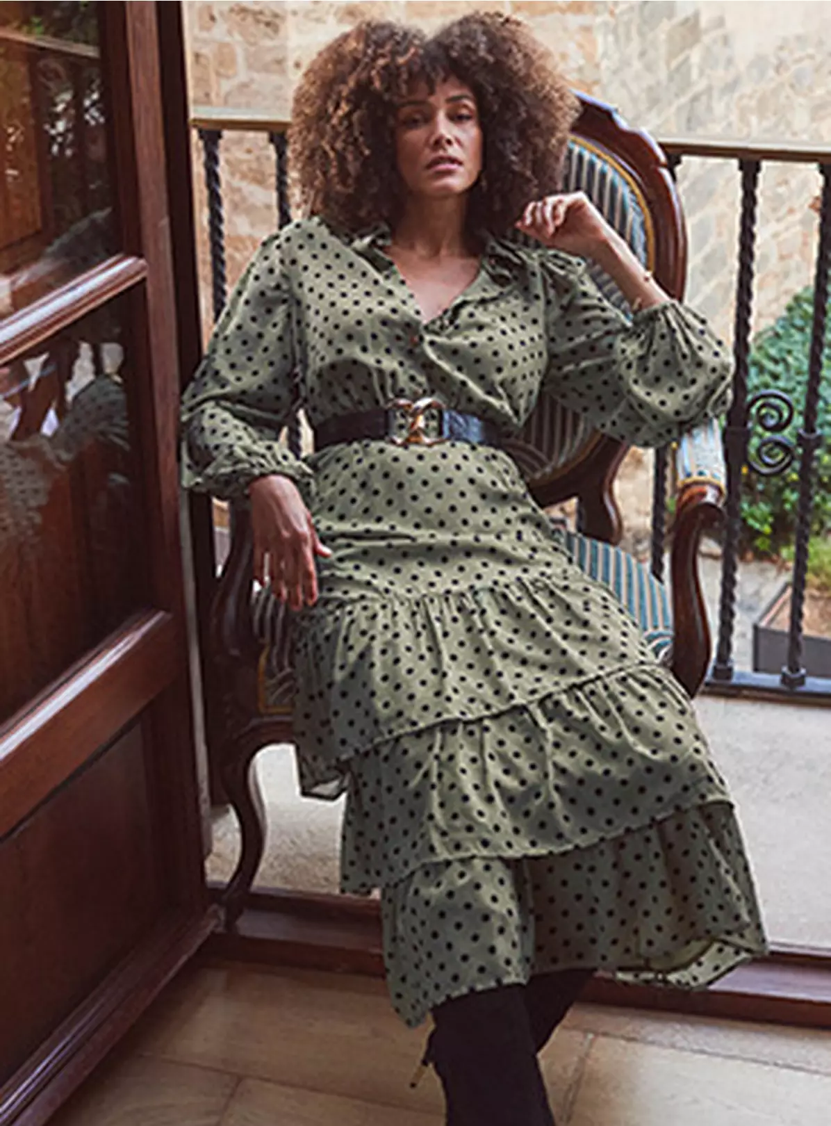 SOSANDAR Khaki Spot Tiered Hem Shirt Dress 8 5 SOSANDAR Khaki Spot Tiered Hem Shirt Dress 8 - Image 3