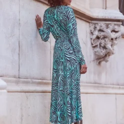 SOSANDAR Green Animal Pleat Insert Asym Hem Midi Dress 14 -Chic Elixir Sales Store tuc144176945 Green R Z003A