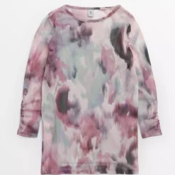 Pink Blurred Print Mesh Column Dress 9 Years