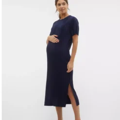 MAMALICIOUS Cana Short Sleeve Jersey Plisse Midi Dress S -Chic Elixir Sales Store tuc144193420 Navy R Z001A