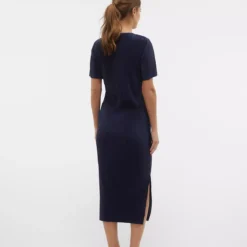 MAMALICIOUS Cana Short Sleeve Jersey Plisse Midi Dress S -Chic Elixir Sales Store tuc144193420 Navy R Z003A