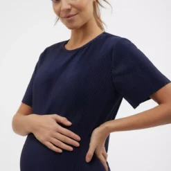 MAMALICIOUS Cana Short Sleeve Jersey Plisse Midi Dress XXL -Chic Elixir Sales Store tuc144193420 Navy R Z004A 1