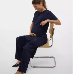 MAMALICIOUS Cana Short Sleeve Jersey Plisse Midi Dress S -Chic Elixir Sales Store tuc144193420 Navy R Z005A