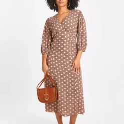 Brown Daisy Print Midi Tea Dress 20 -Chic Elixir Sales Store tuc144243984 Multi20Coloured R Z001A