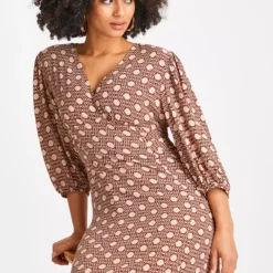Brown Daisy Print Midi Tea Dress 20 -Chic Elixir Sales Store tuc144243984 Multi20Coloured R Z002A
