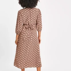 Brown Daisy Print Midi Tea Dress 20