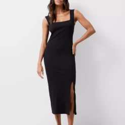 FRENCH CONNECTION Rassia Rib Square Nk Dress XL 8 FRENCH CONNECTION Rassia Rib Square Nk Dress XL -Chic Elixir Sales Store tuc144277391 Black R Z001A 1