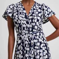 FRENCH CONNECTION Islanna Crepe Short Sleeve Belted Midi Dress 18