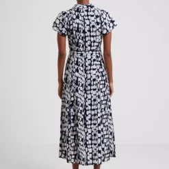 FRENCH CONNECTION Islanna Crepe Short Sleeve Belted Midi Dress 12 -Chic Elixir Sales Store tuc144281243 Blue R Z003A