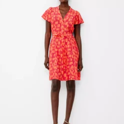 FRENCH CONNECTION Islanna Crepe Short Sleeve V Neck Dress 12 8 FRENCH CONNECTION Islanna Crepe Short Sleeve V Neck Dress 12 -Chic Elixir Sales Store tuc144328785 Coral R Z001A