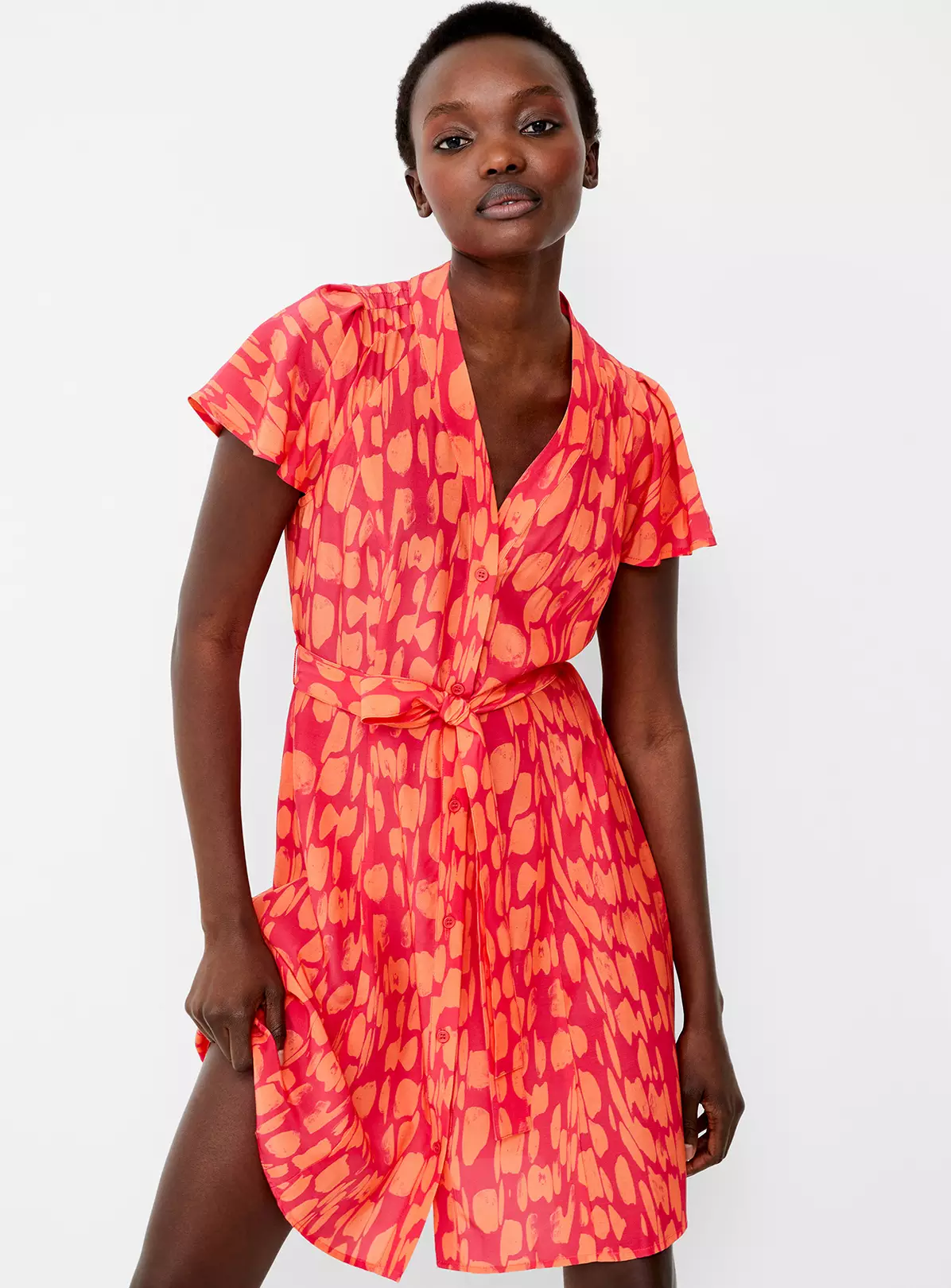 FRENCH CONNECTION Islanna Crepe Short Sleeve V Neck Dress 12 4 FRENCH CONNECTION Islanna Crepe Short Sleeve V Neck Dress 12 - Image 2