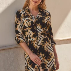 SOSANDAR Black Baroque Print Belted Shirt Dress 20 9 SOSANDAR Black Baroque Print Belted Shirt Dress 20 -Chic Elixir Sales Store tuc144368509 Black R Z002A