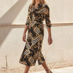 SOSANDAR Black Baroque Print Belted Shirt Dress 20 11 SOSANDAR Black Baroque Print Belted Shirt Dress 20 -Chic Elixir Sales Store tuc144368509 Black R Z005A