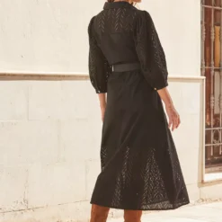 SOSANDAR Black Broderie Detail Midi Shirt Dress 6 -Chic Elixir Sales Store tuc144368576 Black R Z003A