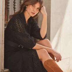 SOSANDAR Black Broderie Detail Midi Shirt Dress 16 -Chic Elixir Sales Store tuc144368576 Black R Z005A 1