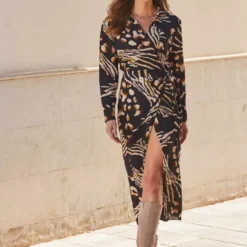 SOSANDAR Black Abstract Animal Print Wrap Midi Dress 10 11 SOSANDAR Black Abstract Animal Print Wrap Midi Dress 10 -Chic Elixir Sales Store tuc144368963 Black R Z001A 1