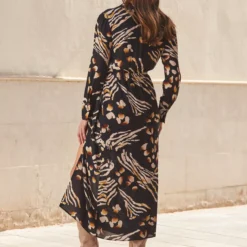 SOSANDAR Black Abstract Animal Print Wrap Midi Dress 10 9 SOSANDAR Black Abstract Animal Print Wrap Midi Dress 10 -Chic Elixir Sales Store tuc144368963 Black R Z003A 1