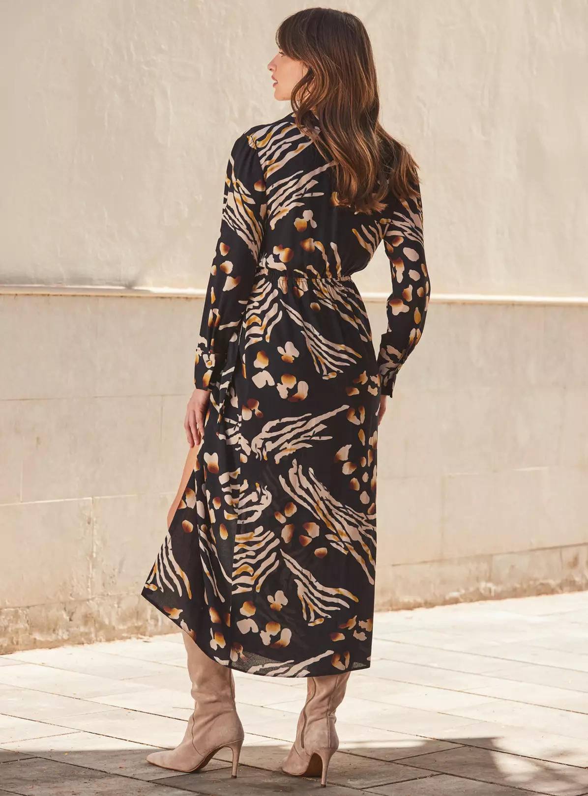 SOSANDAR Black Abstract Animal Print Wrap Midi Dress 10 5 SOSANDAR Black Abstract Animal Print Wrap Midi Dress 10 - Image 3