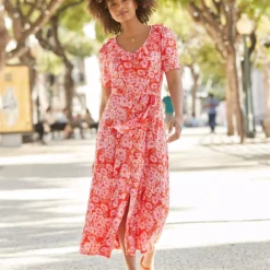 JOE BROWNS Vibrant V-Neck Frill Midi Dress 18 -Chic Elixir Sales Store tuc144399410 Multi20Coloured R Z003A