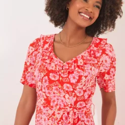 JOE BROWNS Vibrant V-Neck Frill Midi Dress 18 -Chic Elixir Sales Store tuc144399410 Multi20Coloured R Z006A