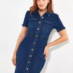JOE BROWNS Button Down Bodycon Denim Dress 18 -Chic Elixir Sales Store tuc144404928 Blue R Z001A