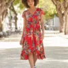 JOE BROWNS Rose Floral Ruffle Hem Dress 18 -Chic Elixir Sales Store tuc144416267 Red R Z003A