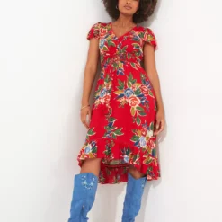 JOE BROWNS Rose Floral Ruffle Hem Dress 18 11 JOE BROWNS Rose Floral Ruffle Hem Dress 18 -Chic Elixir Sales Store tuc144416267 Red R Z004A