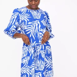 Blue Leaf Print Shift Dress 24