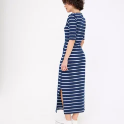 Navy Stripe Short Sleeve Midaxi Dress 24 7 Navy Stripe Short Sleeve Midaxi Dress 24 -Chic Elixir Sales Store tuc144438087 Navy R Z004A